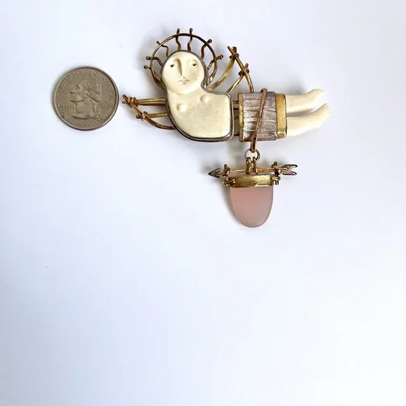 Carolyn Morris Bach  Winged Goddess Brooch 18K,  Fine Sterling Silver - Picture 5 of 13